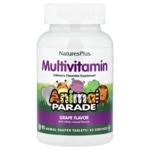 NaturesPlus Animal Parade® Suplemento Multivitamínico Mastigável para Crianças Uva 90 Comprimidos em Formato de Animais
