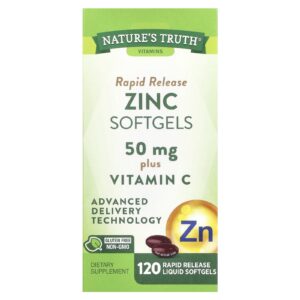 Natures Truth Zinco e Vitamina C de Liberação Rápida 50 mg 120 Cápsulas Softgel de Liberação Rápida