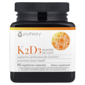 Youtheory Vitaminas Diárias Essenciais K2D3 60 Cápsulas Vegetarianas
