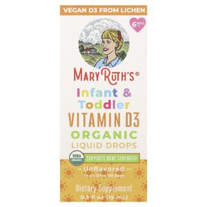 MaryRuths Vitamina D3 Orgânica em Gotas para Bebês e Crianças Pequenas A Partir de 6 Meses Sem Sabor 15 ml (05 fl oz)