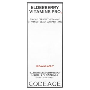 Codeage Vitaminas Sabugueiro + Complexo Imunológico Mirtilo e Framboesa 120 ml (4 fl oz)