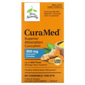 Terry Naturally CuraMed Curcumina de Absorção Superior 100 mg 60 Comprimidos Mastigáveis