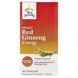 Terry Naturally HRG80™ Energia de Ginseng Vermelho 30 Cápsulas (200 mg por Cápsula)