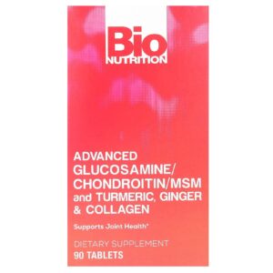 Bio Nutrition Glicosamina/Condroitina/MSM e Cúrcuma Avançadas Gengibre e Colágeno 90 Comprimidos