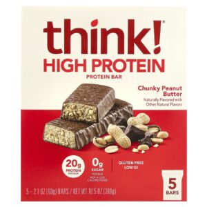 Think ! Barras com Alto Teor de Proteína Chunky Peanut Butter 5 Barras 60 g (21 oz) Cada