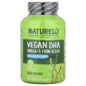 NATURELO DHA Vegano Ômega-3 de Algas 120 Cápsulas Softgel Veganas (400 mg por Cápsula Softgel)