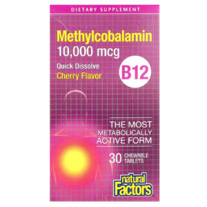 Natural Factors B12 Metilcobalamina Cereja 10.000 mcg 30 Comprimidos Mastigáveis