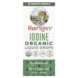 MaryRuths Iodo Orgânico em Gotas Sem Sabor 250 mcg 30 ml (1 fl oz)