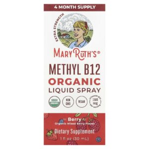 MaryRuths Spray Líquido de Methyl B12 Orgânico Fruto Silvestre 1.500 mcg 30 ml (1 fl oz)