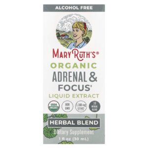 MaryRuths Extrato Líquido Orgânico Adrenal e Foco Sem Álcool 30 ml (1 fl oz)