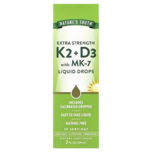 Natures Truth K2 + D3 com MK-7 Liquid Drops 59 ml (2 fl oz)