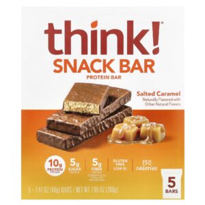 Think ! Barras Protein+ de 150 Calorias Caramelo Salgado 5 Barras 40 g (141 oz) Cada