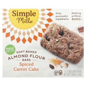 Simple Mills Barras com Farinha de Amêndoas Levemente Assadas Bolo de Cenoura Apimentado 5 Barras 34 g (119 oz) Cada