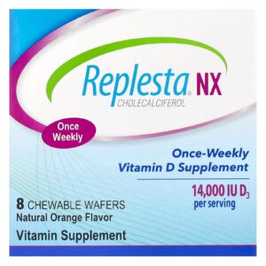 Replesta NX Cholecalciferol Vitamina D 1 vez por Semana Laranja Natural 14.000 UI 8 Wafers Mastigáveis
