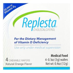 Replesta Vitamina D-3 Colecalciferol Laranja Natural 50.000 UI 4 Bolachas Mastigáveis