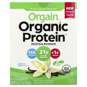 Orgain Organic Protein™ em Pó à Base de Plantas Fava de Baunilha 10 Embalagens 46 g (162 oz) Cada