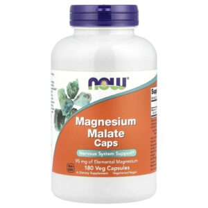 NOW Foods Cápsulas de Malato de Magnésio 95 mg 180 Cápsulas Vegetais