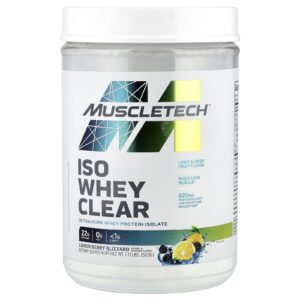 MuscleTech ISO Whey Clear Isolado de Proteína Whey Ultrapura Blizzard de Limão e Frutos Silvestres 503 g (111 lb)