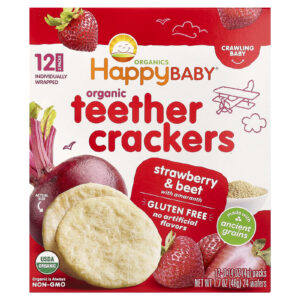 Happy Family Organics Happy Baby Biscoitos Orgânicos com Mordedor Morango e Beterraba com Amaranto 12 Pacotes 4 g (014 oz) Cada