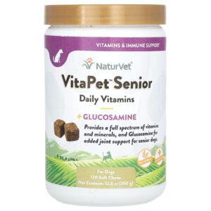 NaturVet VitaPet Senior Vitaminas Diárias e Glicosamina para Cães 120 Softmas Mastigáveis 360 g (126 oz)