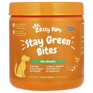 Zesty Paws Stay Green Bites Saúde Intestinal Para Cães Todas as Idades Frango 90 Cápsulas Mastigáveis 360 g (127 oz)