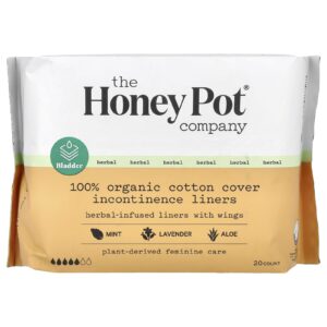 The Honey Pot Company Forros de Algodão com Infusão de Ervas com Asas Forros para Incontinência Orgânica Contagem 20