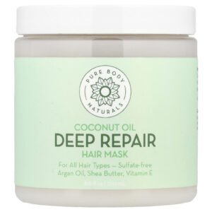Pure Body Naturals Máscara Capilar de Óleo de Coco para Reparação Profunda 260 ml (88 fl oz)