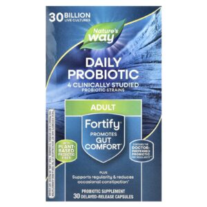 Natures Way Fortify Probiótico Diário Adulto 30 Bilhões de UFCs 30 Cápsulas de Liberação Retardada