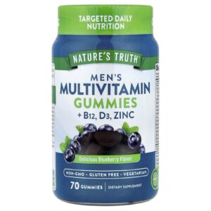 Natures Truth Gomas Multivitamínicas para Homens + B12 D3 Zinco Delicioso Mirtilo 70 Gomas
