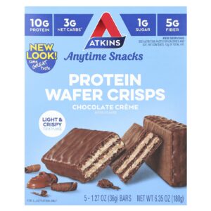 Atkins Lanches a Qualquer Momento Flocos de Wafer de Proteína Creme de Chocolate 5 Barras 36 g (127 oz) Cada