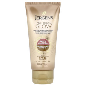 Jergens Brilho Natural Hidratante Facial FPS 20 Tons de Pele Médios a Escuros 59 ml (2 fl oz)