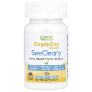 Super Nutrition SimplyOne® See Clearly Fórmula de Potência Tripla para Visão com Luteína Zeaxantina Vitaminas Minerais e Extratos Botânicos Sabor Fruto Silvestre 30 Comprimidos Mastigáveis