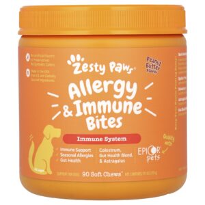 Zesty Paws Mordeduras do Sistema Imunológico e Alergênico Para Cães Todas as Idades Manteiga de Amendoim 90 Cápsulas Mastigáveis 315 g (111 oz)
