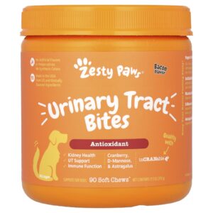Zesty Paws Trato Urinário Bites Para Cães Todas as Idades Bacon 90 Cápsulas Mastigáveis 315 g (111 oz)