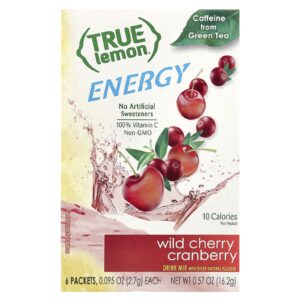 True Citrus Limão Verdadeiro Energia Cereja Silvestre e Cranberry 6 Pacotes 27 g (0095 oz) Cada