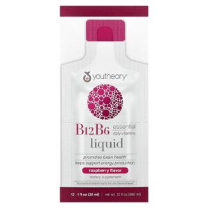 Youtheory B12 B6 Líquido Para Qualquer Lugar Framboesa 12 Sachês 30 ml (1 fl oz) Cada