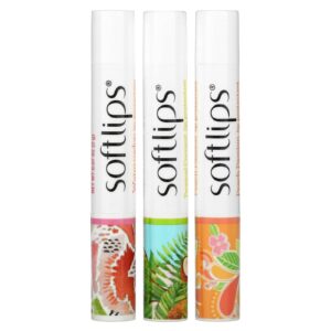 Softlips Protetor labial Melancia Coco Tropical Pêssego Maracujá 3 Embalagens 2 g (007 oz) Cada