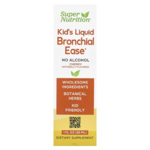 Super Nutrition Suplemento Líquido Infantil para os Brônquios com Raiz de Ligústica Folha de Yerba Santa Fresca Raiz de Alcaçuz e Folha de Verbasco Sem Álcool Cereja 30 ml (1 fl oz)