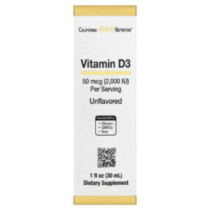 California Gold Nutrition Vitamina D3 Sem Sabor 50 mcg (2.000 UI) 30 ml (1 fl oz)