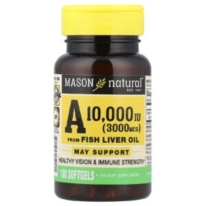 Mason Natural Vitamina A de Óleo de Fígado de Peixe 3.000 mcg (10.000 UI) 100 Cápsulas Softgel