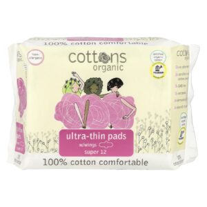 Cottons Revestimento de Algodão 100% Natural Absorventes Ultrafinos com Abas Super 12 Absorventes