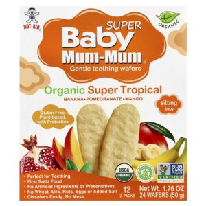 Hot Kid Baby Mum-Mum® Super Wafers Macios para a Dentição Para Crianças Pequenas Supertropical Orgânico 12 Pacotes 2 Wafers Cada