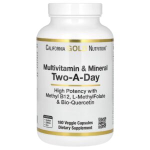 California Gold Nutrition Multivitamínico e Minerais com Metil B12 Vitamina C L-Metilfolato e Bioquercetina 2 por Dia 180 Cápsulas Vegetais