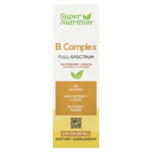 Super Nutrition Complexo B de Amplo Espectro com Vitamina B12 Ácido Pantotênico Biotina e Ácido Nicotínico Framboesa e Limão 59 ml (2 fl oz)