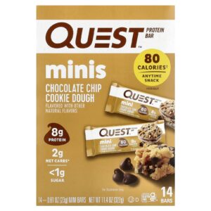 Quest Nutrition Minis Barra de Proteína Massa de Biscoito com Lascas de Chocolate 14 Barras 23 g (081 oz) Cada