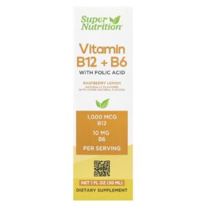 Super Nutrition Vitamina B12 como Cianocobalamina com Vitamina B6 e Ácido Fólico Framboesa e Limão 30 ml (1 fl oz)
