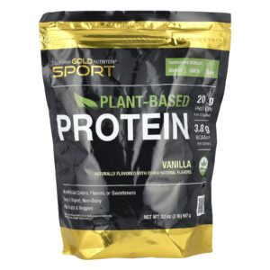 California Gold Nutrition Sport Proteína Vegana com Isolado Proteico de Ervilha e Proteína do Arroz Integral Baunilha 907 g (2 lb)