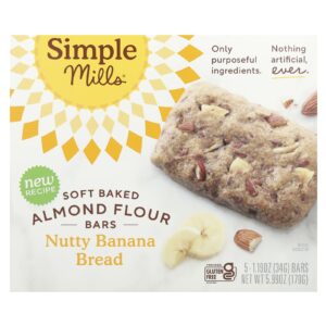 Simple Mills Barras com Farinha de Amêndoas Levemente Assas Pão de Banana com Nozes 5 Barras 34 g (119 oz) Cada
