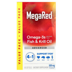 Schiff MegaRed Ômega-3 de Óleo de Peixe e Krill Avançado 4 em 1 Baunilha 500 mg 80 Cápsulas Softgel