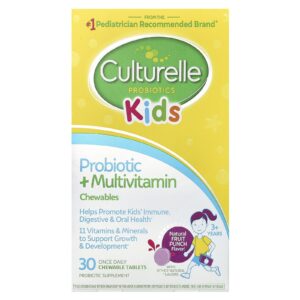 Culturelle Crianças Probióticos + Multivitamínicos Mastigáveis Mais de 3 Anos Ponche de Frutas Natural 30 Comprimidos Mastigáveis